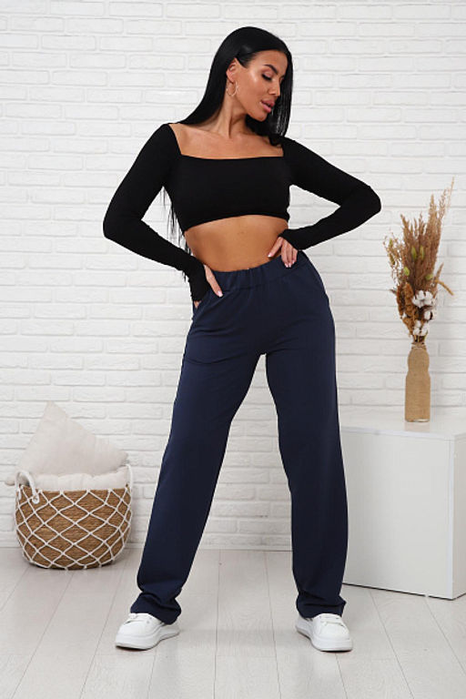 Брюки с карманами футер с лайкрой (01038, темно-синий) - Плиона фото 6