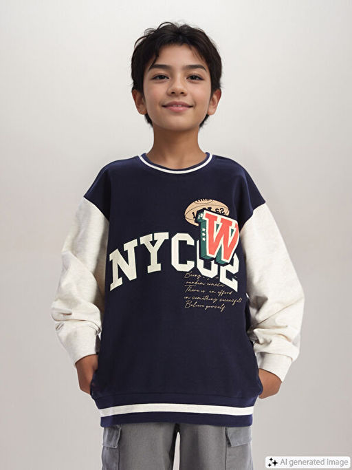 Bisiklet Yaka Bask?l? Erkek ?ocuk Sweatshirt - Waikiki фото 4