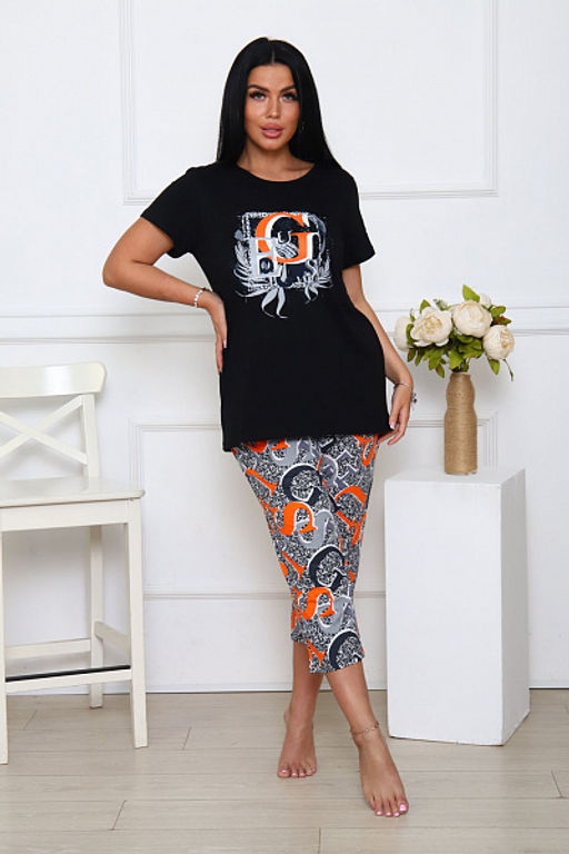 Костюм с бриджами, принт, черный (938-3) - Плиона фото 4