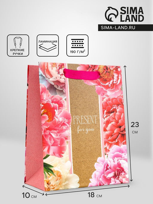 Цена за 2 шт. Пакет подарочный вертикальный PRESENT for you, 18?23?10 см