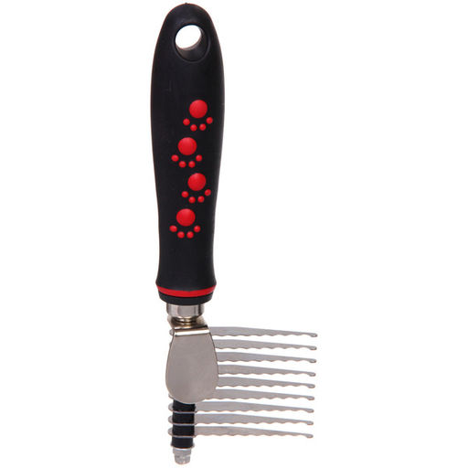 Расческа для удаления колтунов "ПРОФФ - МОЙ БРО", прорезиненная ручка, цвет красный/черный, 6*20см