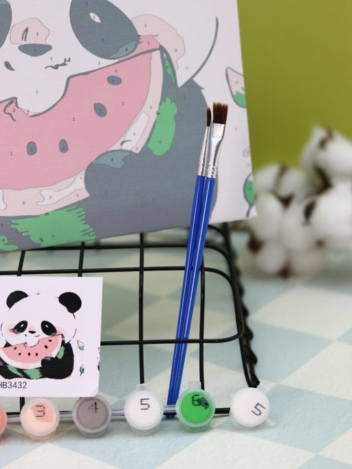 Картина по номерам на подрамнике Draw Me! Panda with watermelon, (20*20 см)