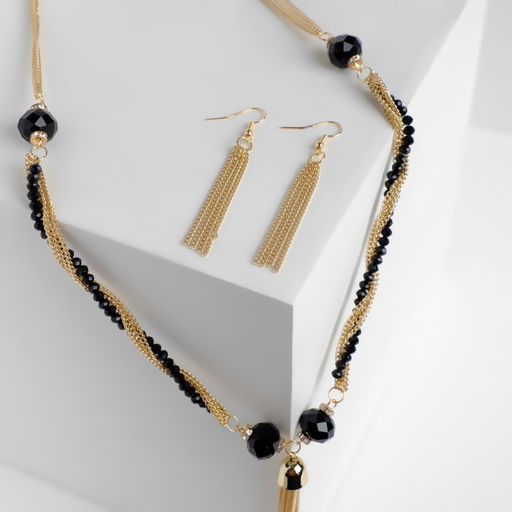 Набор 2 предмета: серьги, бусы Унисон накрученность, чёрный в золоте, 60 см