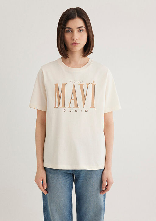 Mavi Logo Bask?l? Bej Tisort  фото 3