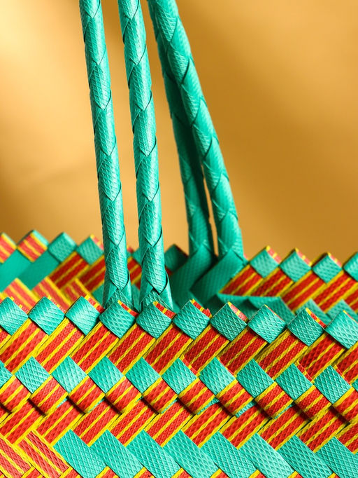 Сумка плетёная, 30×15×35 см, пластик, бирюзово-жёлтая