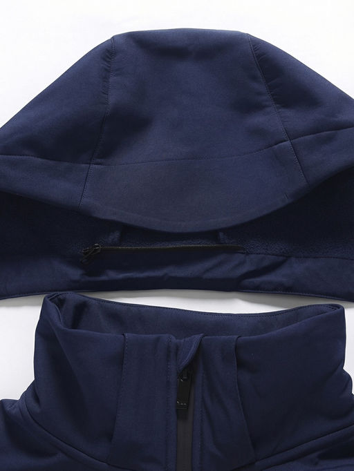 Ветровка мужская софтшелл виндстоппер с капюшоном спортивная темно-синего цвета 9615_1TS