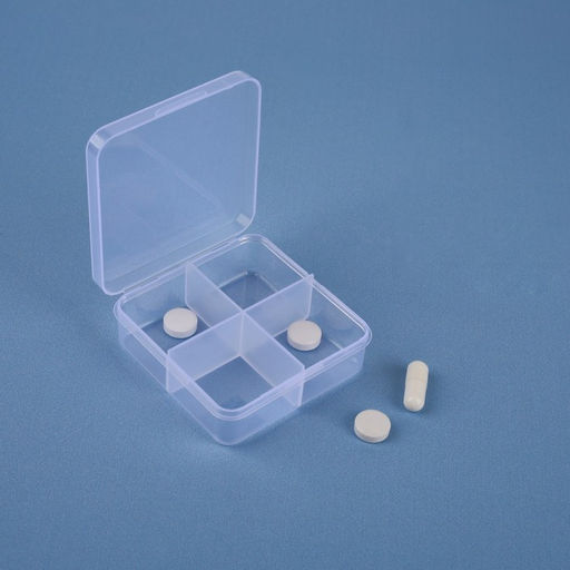 Цена за 3 шт. Таблетница, 4 секции, 7×6.7×2.4 см, прозрачная