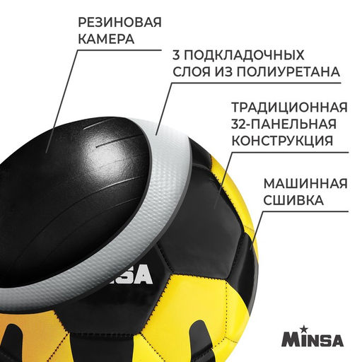 Мяч футбольный MINSA, PU, машинная сшивка, 32 панели, р. 5  фото 3