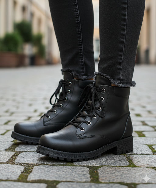 Ботинки женские на литой подошве черные, кожа, молния, шнуровка - Roshva фото 12