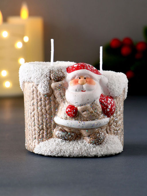 Подсвечник со свечами «Дед Мороз в бежевом кафтане», на 2 свечи, керамика, 7.5×5.5×6.5 см, МИКС