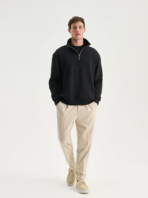 Fermuarl? Dik Yaka Erkek Kal?n Sweatshirt