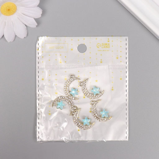 Цена за 5 шт. Декор для творчества металл, стразы «Месяц с звездой», золото, 2.3×1.4×0.5 см