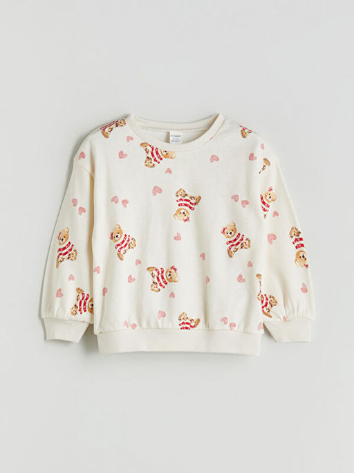 Bisiklet Yaka Bask?l? K?z ?ocuk Kal?n Sweatshirt