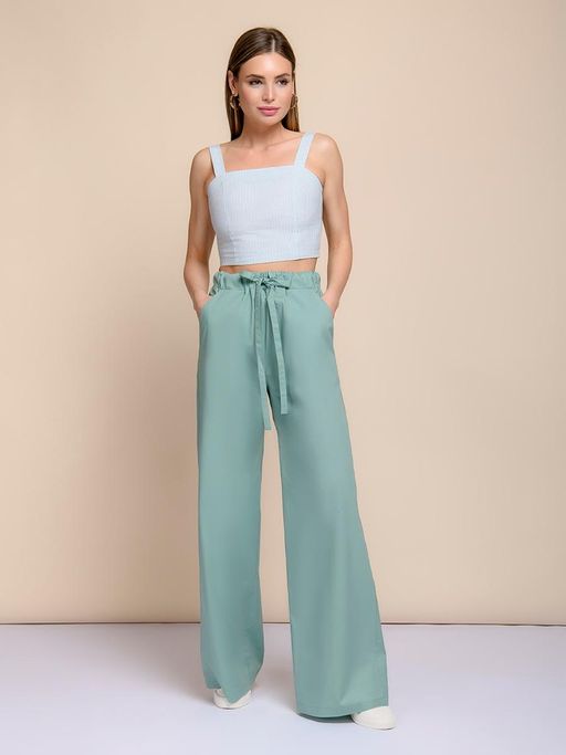 Брюки цвета полыни свободного кроя со сборкой на талии - 1001dress фото 2