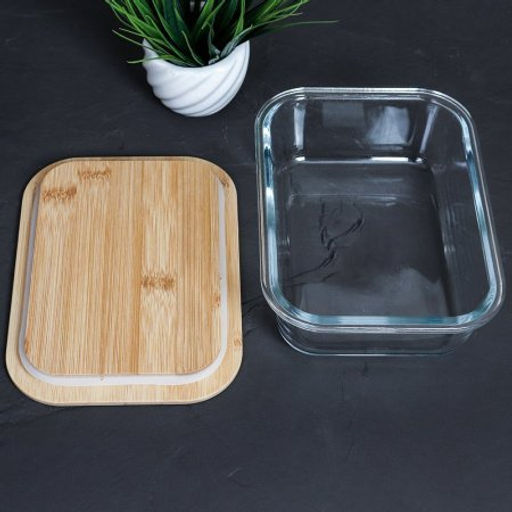 Контейнер прямоугольный, крышка бамбук 1040 мл, стекло / C-960Z /уп 24/ - Галеонтрейд фото 2