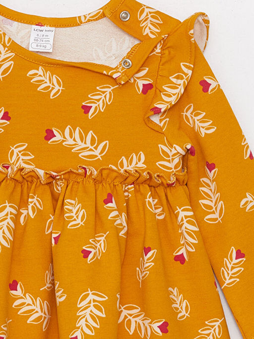 Bisiklet Yaka Uzun Kollu Bask?l? K?z Bebek Elbise ve K?lotlu ?orap 2li Tak?m - Waikiki фото 3