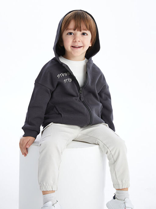 Kap??onlu Uzun Kollu Erkek Bebek Fermuarl? Sweatshirt