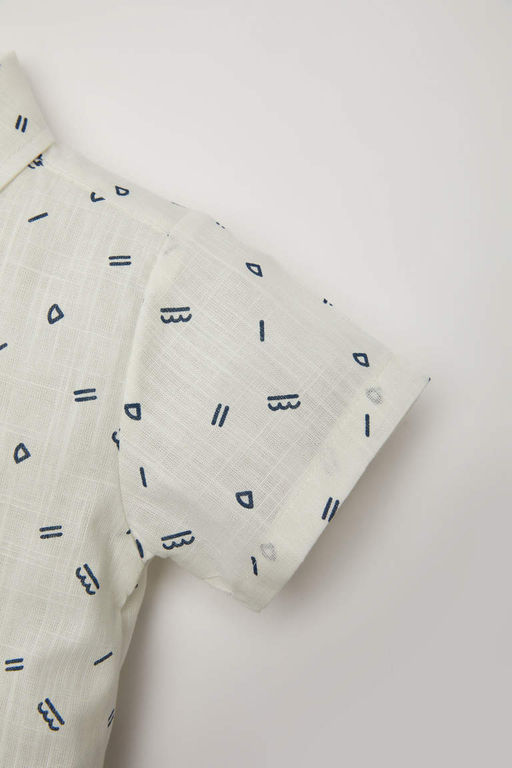 Расклешенная рубашка из поплина с короткими рукавами для маленьких мальчиков - Defacto фото 3