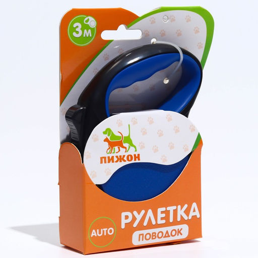Рулетка Стиль, под кожу, 3 м, вес животного до 15 кг, чёрно-синяя - Пижон фото 5