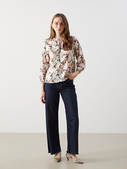 Ba?lamal? Yaka ?i?ekli Kad?n Bluz