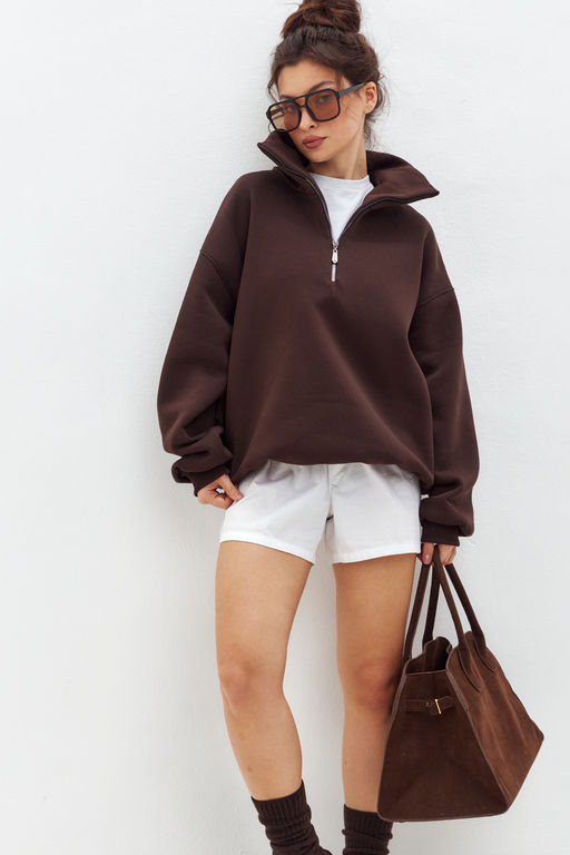 Толстовка женская из футера начес Комфорт шоколад макси