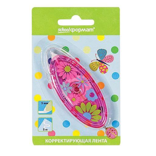 Корректирующая лента-роллер Schoolformat УЗОР 5 мм х 5 м, прямой ход ленты, цвет корпуса а...
