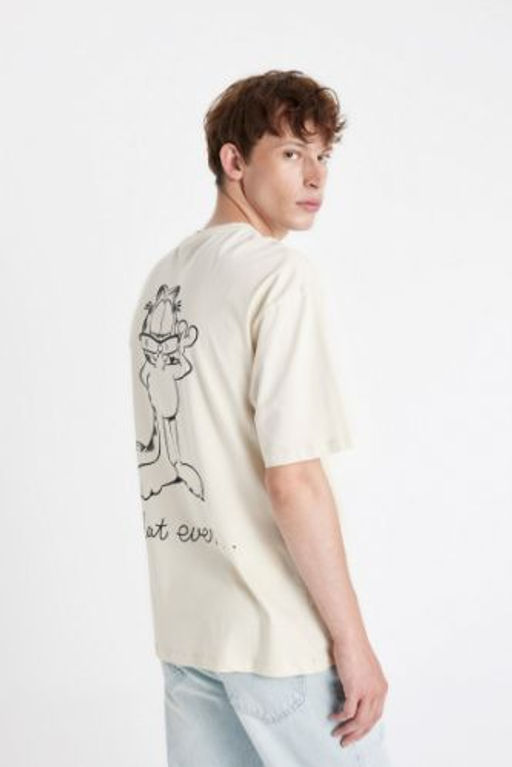 Garfield Boxy Fit Bisiklet Yaka S?rt Bask?l? K?sa Kollu Tisort