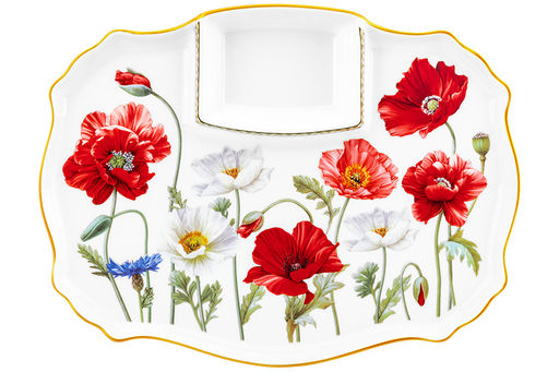 Блюдо д/шашлыка 28*21*2,3 см Маки с соусницей NEW BONE CHINA - Elan gallery фото 10