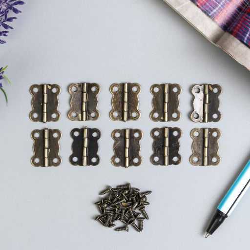 Цена за 2 шт. Петля накладная фигурная угол открывания 180 градусов + гвозд. набор 10 шт 2х1,7 см