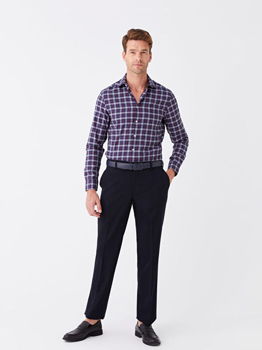 Regular Fit Uzun Kollu Ekose Gabardin Erkek G?mlek