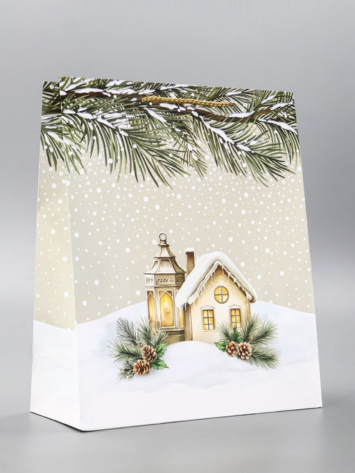 Цена за 2 шт. Пакет подарочный новогодний ламинированный, «Новогодний домик», 26×12×32 см