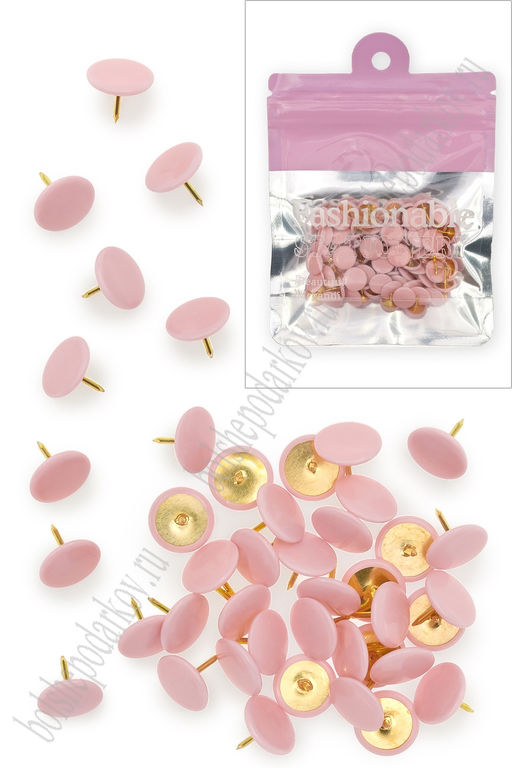 Кнопки канцелярские 1 см (80 шт) SF-7837, розовый