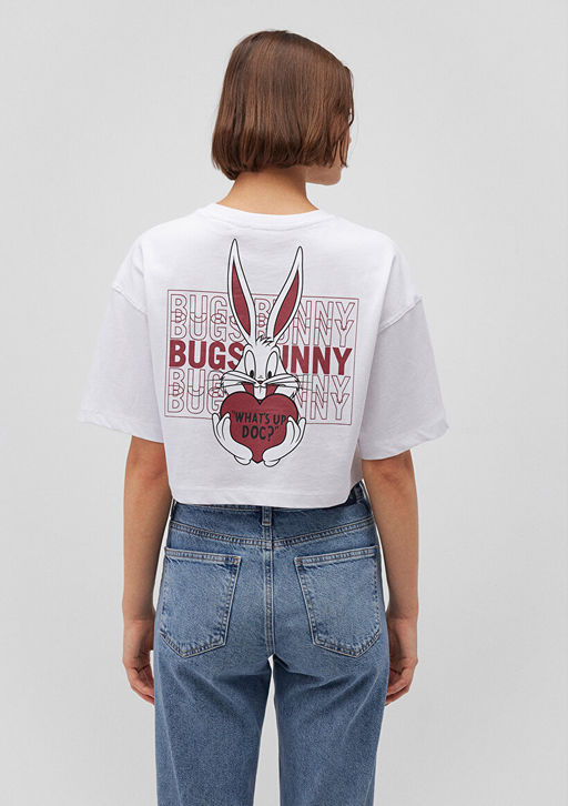 Bugs Bunny Bask?l? Beyaz Tisort - Mavi фото 4