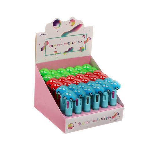 Цена за 36 шт. Ручка шариковая автоматическая 4-х цветная, мини, "Машина", МИКС