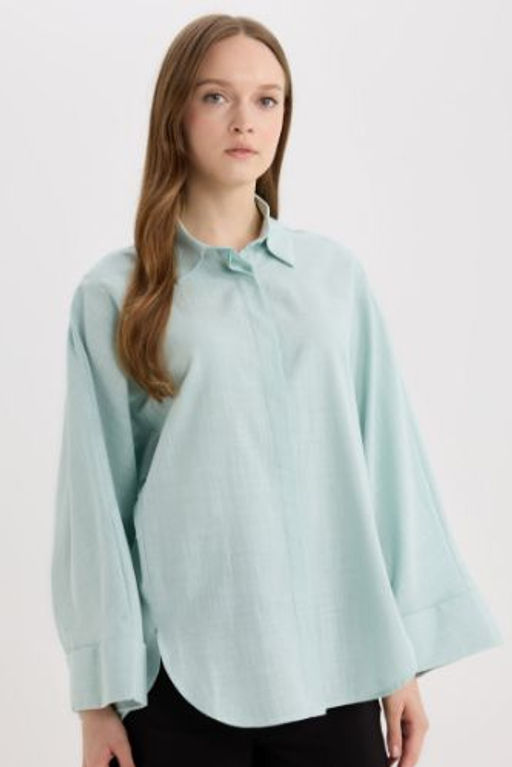 Relax Fit Keten Kar?s?ml? Uzun Kollu Gomlek Tunik