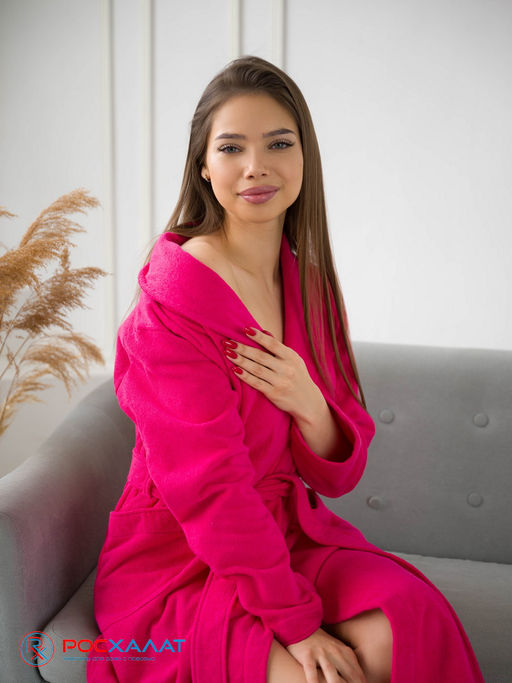 Женский махровый халат с шалькой малиновый МЗ-02 (26) - Росхалат фото 13