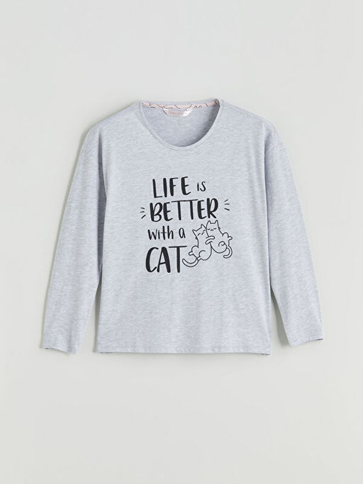 Bisiklet Yaka Bask?l? Kad?n Pijama ?st?