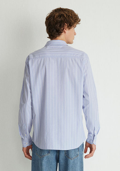 Cizgili Mavi Gomlek  фото 4