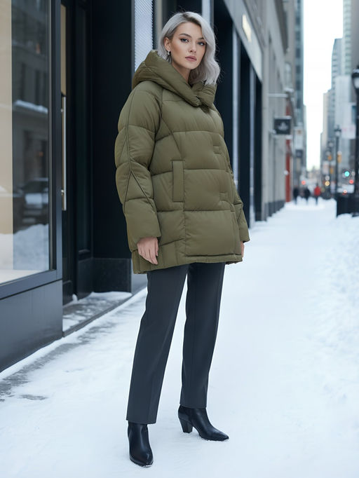 Куртка зимняя женская с капюшоном модная горчичного цвета 7651G - Visdeer фото 21