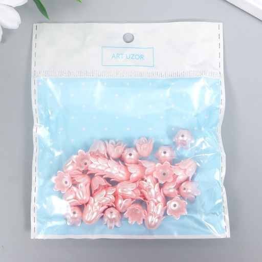 Цена за 2 шт. Бусины для творчества пластик Цветок ландыша жемчужный, набор 40 шт., розовый, 1?0.9?0.9 см