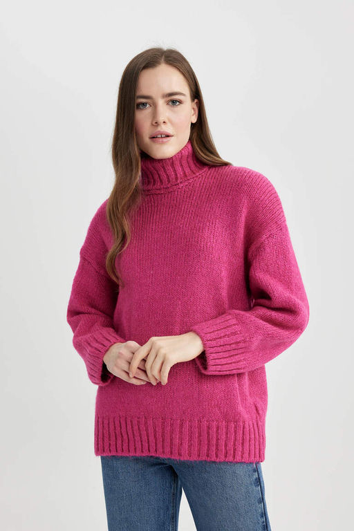 Свитер-туника с высоким воротником оверсайз - Defacto фото 5