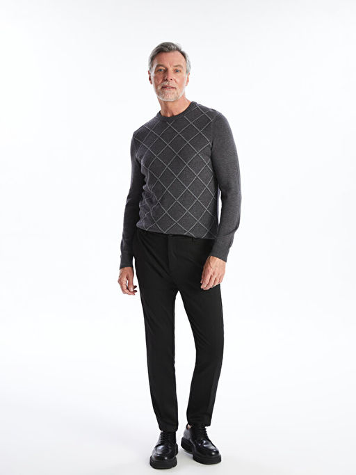 Bisiklet Yaka Uzun Kollu Ekose Erkek Triko Kazak