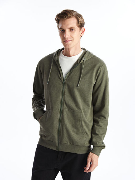 Kap??onlu Uzun Kollu Erkek Fermuarl? Sweatshirt