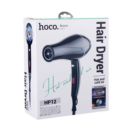 Фен для волос Hoco HP12, 6 режимов, 2 насадки, чёрный