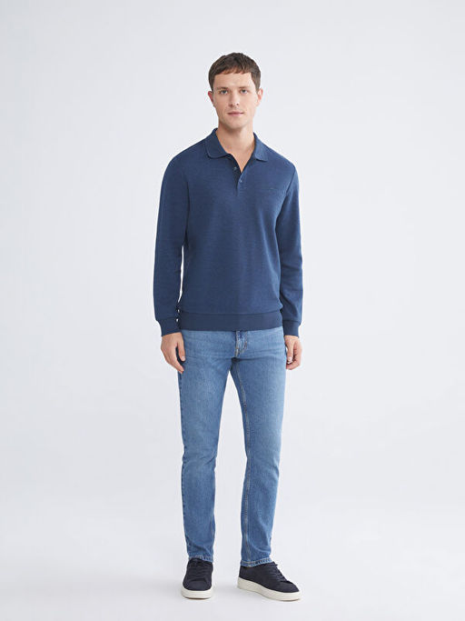 Polo Yaka Uzun Kollu Erkek Sweatshirt