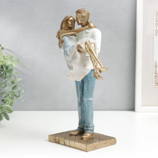 Фигура полистоун Влюблённые. Буду носить тебя на руках, бело-голубой под бронзу, 26?9?16 см