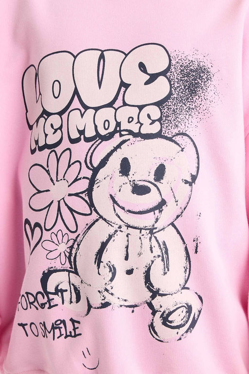 Oversize Geni_ Kal_p Bisiklet Yaka Bask_l_ Sweatshirt K_z _ocuk - Defacto фото 5