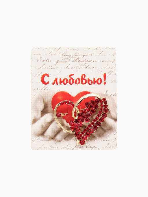 Брошь «Сердце с цветами», красная в золоте