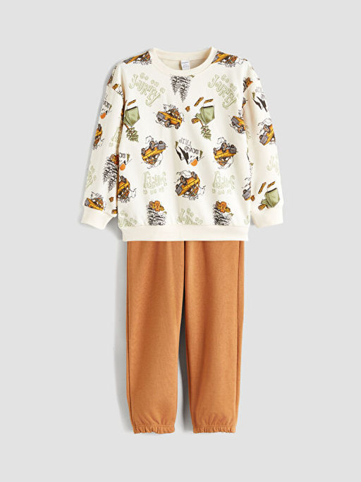 Bask?l? Erkek ?ocuk Sweatshirt ve E?ofman Alt 2li