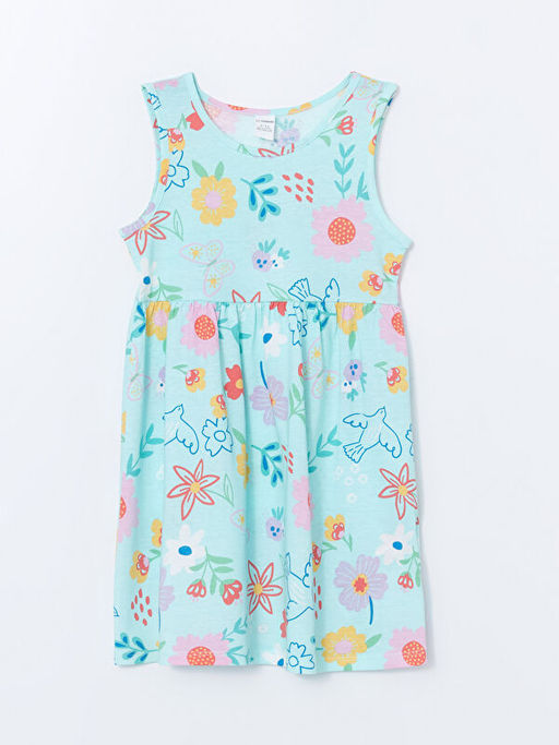 Bisiklet Yaka Bask?l? K?z ?ocuk Penye Elbise